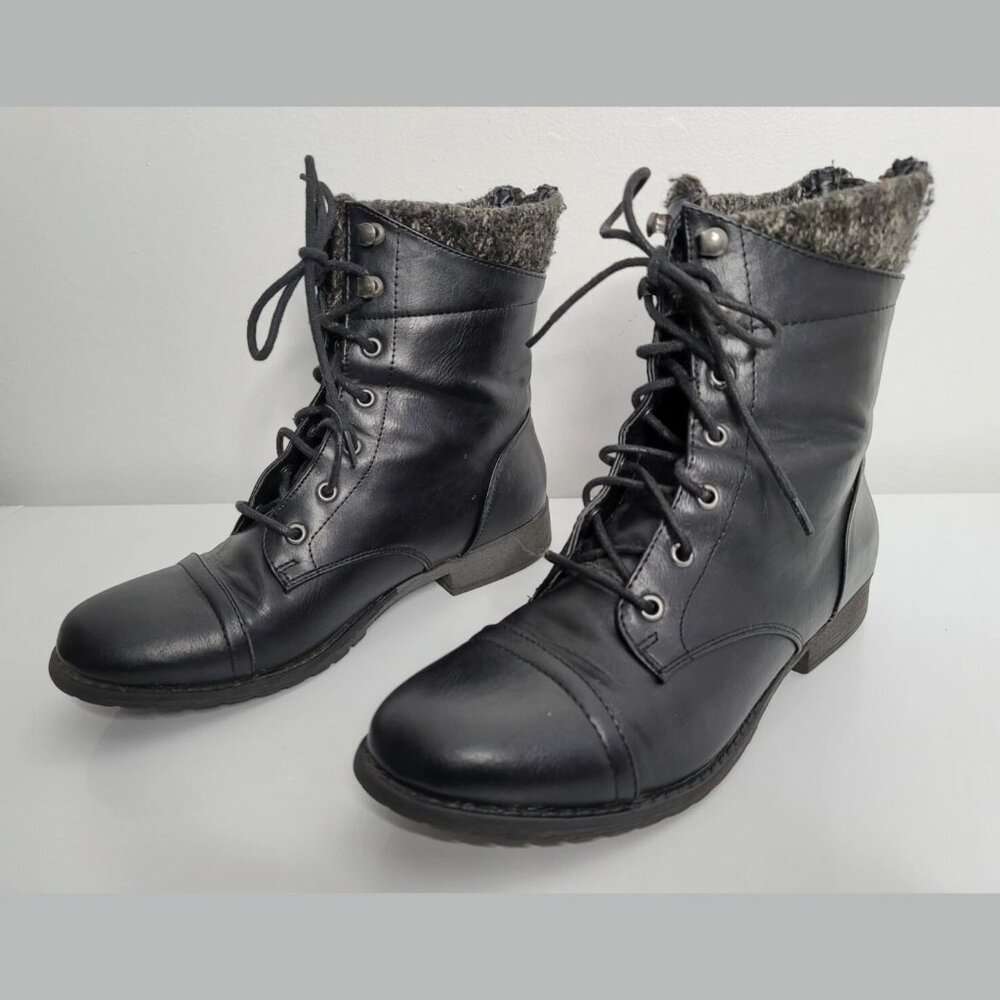 MADDEN GIRL Black Rummer Lace Up Boots Women's 7 Zipper Back Riding Combat Shoes
